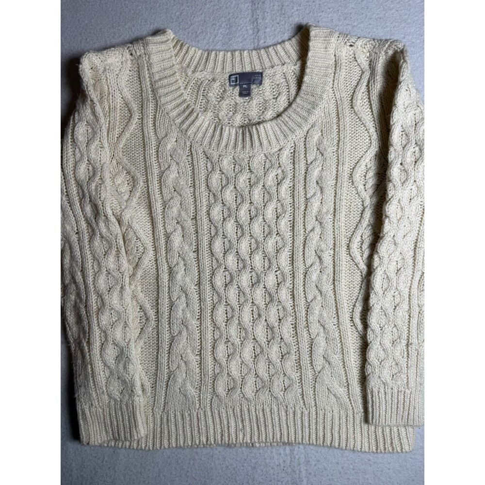 jcp Cream Merino Wool Blend Cable-Knit Pullover Sweater Long Sleeve Size PL